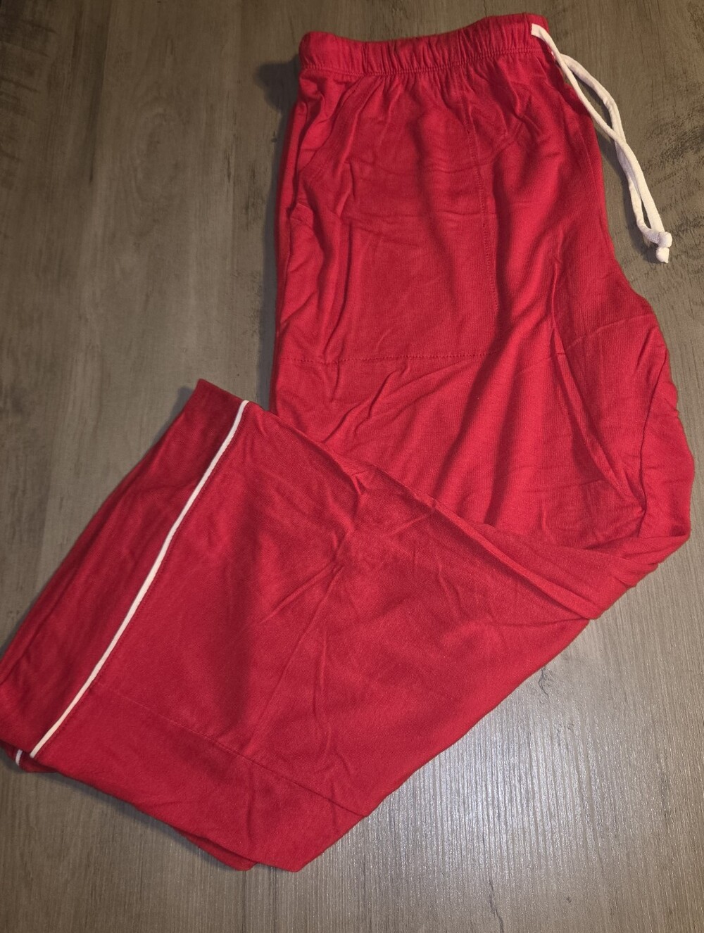 Auden Red Pajama Pants with Wide Legs & White Drawstring
